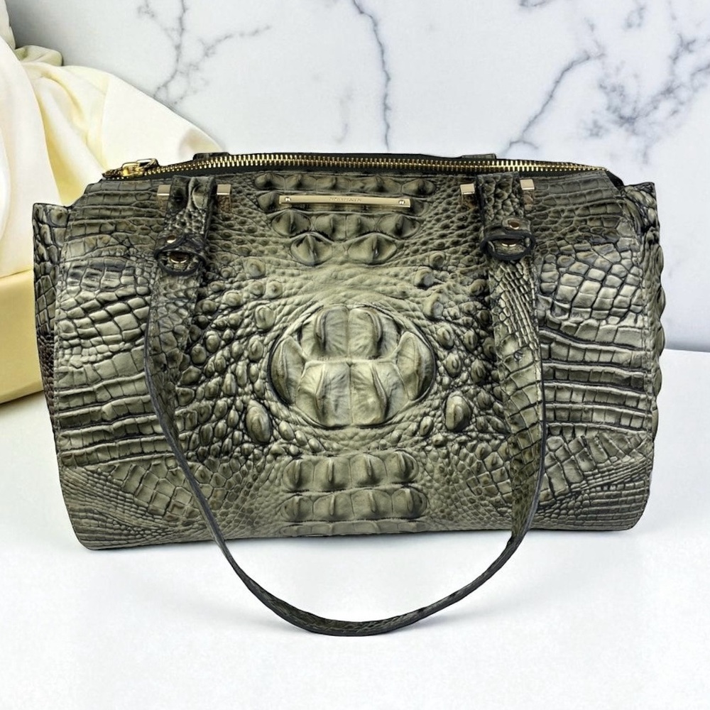 New Authentic Brahmin Olive Croc-Embossed Benuine Leather Bag